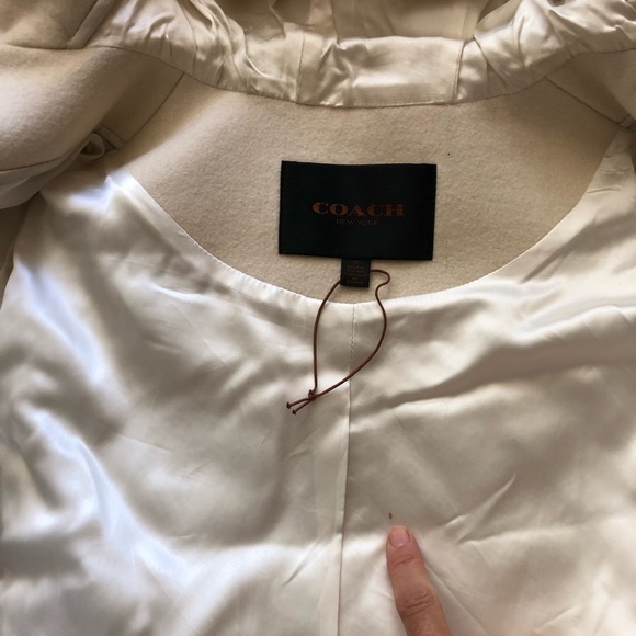 Coach ivory Mohair Faux Fur leather patch duffle coat Zippered M - Picture 14 of 16